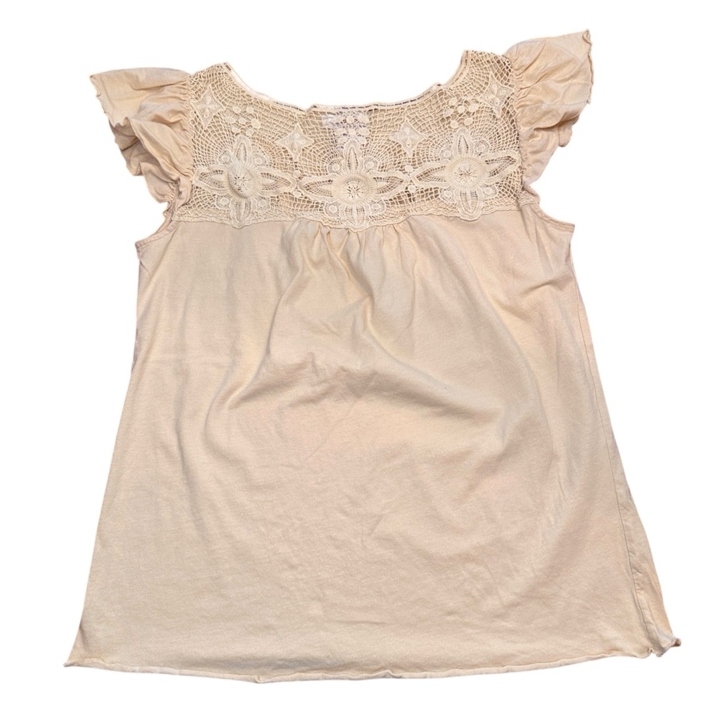 Sundance Crochet Lace Short Ruffle Sleeve Top Pale Yellow Size XS